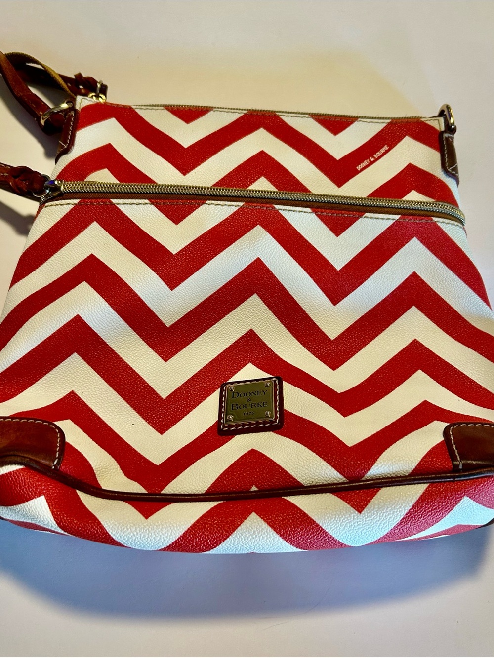 Dooney & Bourke Red and White Chevron Crossbody Purse